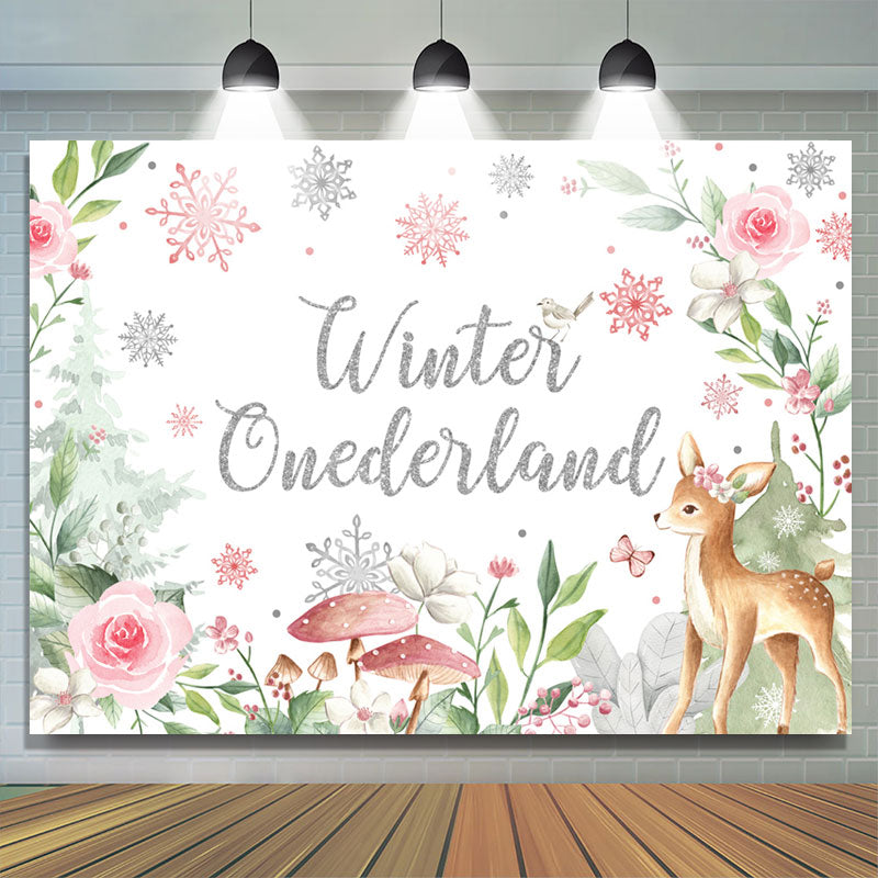 Lofaris Snowflake Flower With Deer Onederland Birthday Backdrop