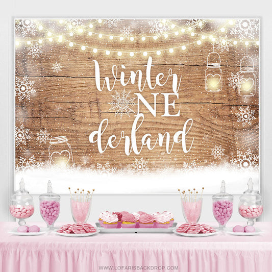 Lofaris Snowflake Winter Onederland Wooden Birthday Backdrop