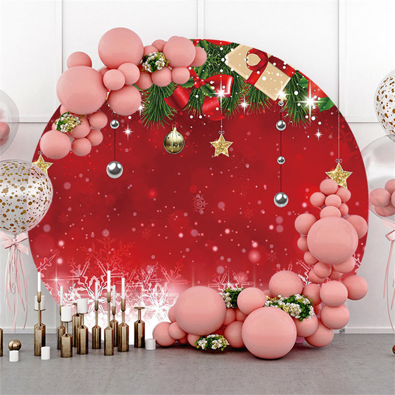 Lofaris Snowflake With Christmas Ball And Gift Round Backdrop