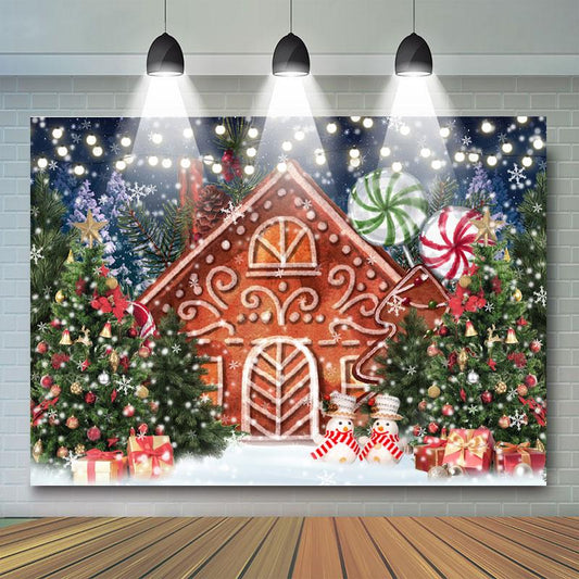 Lofaris Snowman Gingerbread House Christmas Tree Backdrop