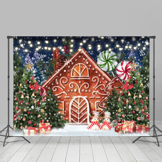 Lofaris Snowman Gingerbread House Christmas Tree Backdrop