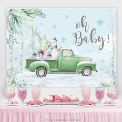 Lofaris Snowman On The Truck Winter Theme Baby Shower Backdrop