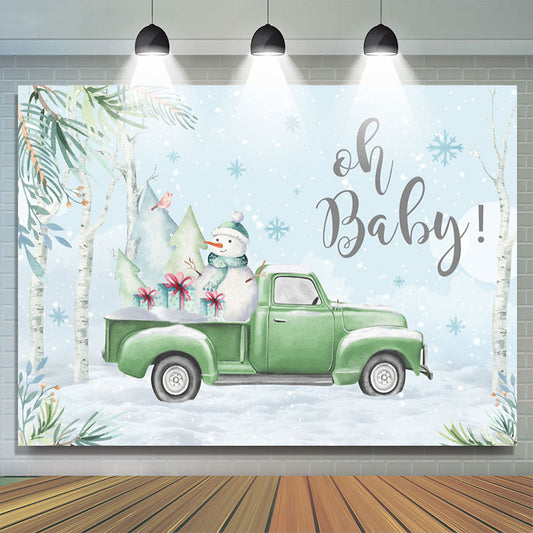 Lofaris Snowman On The Truck Winter Theme Baby Shower Backdrop