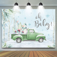 Lofaris Snowman On The Truck Winter Theme Baby Shower Backdrop