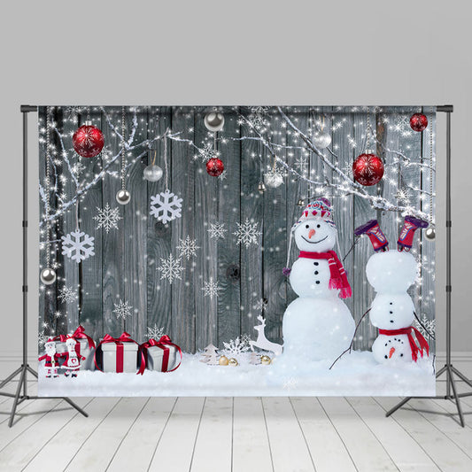 Lofaris Snowman With Snowflake Wooden Merry Christmas Backdrop