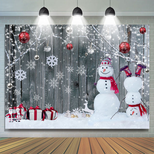 Lofaris Snowman With Snowflake Wooden Merry Christmas Backdrop