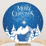 Load image into Gallery viewer, Lofaris Snowmountain Blue Round Chrismas And New Year Backdrop