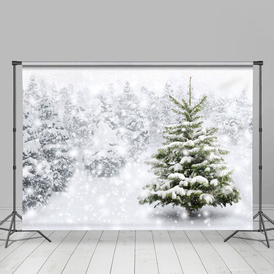 Lofaris Snowy And White Bokeh Green Tree Cold Winter Backdrop