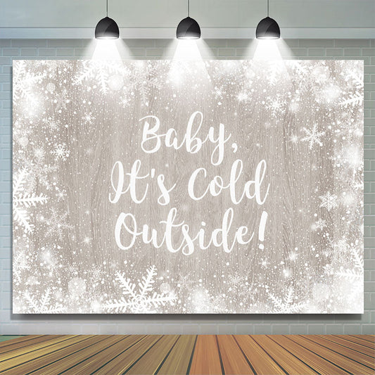 Lofaris Snowy And Wooden Snowflake Winter Baby Shower Backdrop