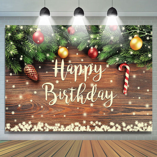 Lofaris Snowy Christmas Theme Wooden Happy Birthday Backdrop