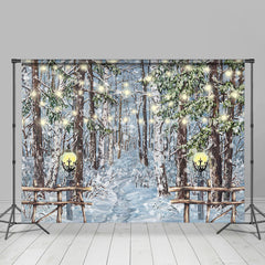 Lofaris Snowy Forest Glitter Lights Fence Photo Backdrops