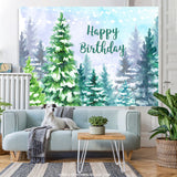 Load image into Gallery viewer, Lofaris Snowy Forest Jungle Winter Happy Birthday Backdrop
