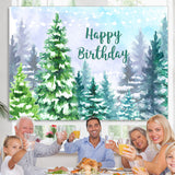 Load image into Gallery viewer, Lofaris Snowy Forest Jungle Winter Happy Birthday Backdrop