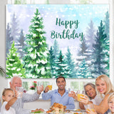 Load image into Gallery viewer, Lofaris Snowy Forest Jungle Winter Happy Birthday Backdrop