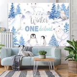 Load image into Gallery viewer, Lofaris Snowy Forest With White Animal Happy Birthday Backdrop