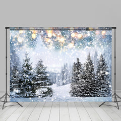 Lofaris Snowy Lighting Forest Cold Winter Holiday Backdrop