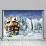 Load image into Gallery viewer, Lofaris Snowy Night Forest With A Sweet House Winter Backdrop