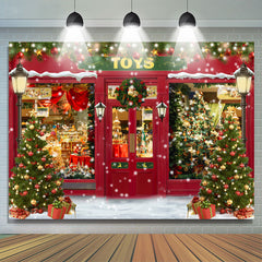Lofaris Snowy Toy Store With Christmas Wreath Holiday Backdrop