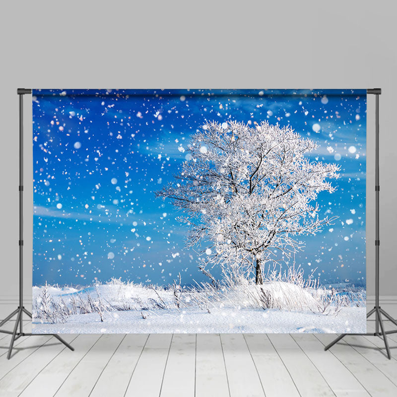 Lofaris Snowy Tree Blue Sky Winter Backdrop for Photo Decor