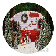 Lofaris Snowy White Lovely Cabin Circle Merry Christmas Backdrop