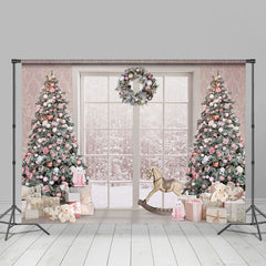 Lofaris Snowy White Window Christmas Tree And Gift Backdrop
