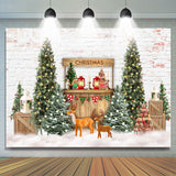 Load image into Gallery viewer, Lofaris Snowy White Winter With Christmas Tree Deer Backdrop