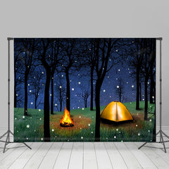 Lofaris Snowy Winter forest with Tent and Bonfire Backdrop