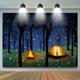 Load image into Gallery viewer, Lofaris Snowy Winter forest with Tent and Bonfire Backdrop