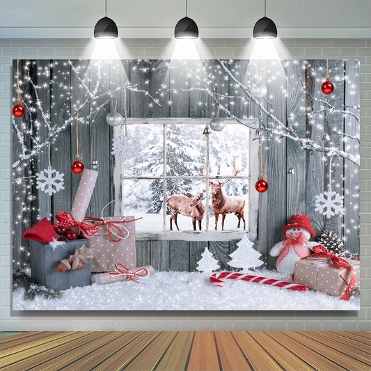 Lofaris Snowy Winter House With Deer Merry Christmas Backdrop