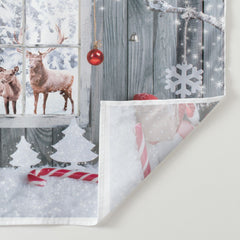 Lofaris Snowy Winter House With Deer Merry Christmas Backdrop
