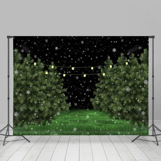 Lofaris Snowy Winter Nights Green Pine Trees Backdrop
