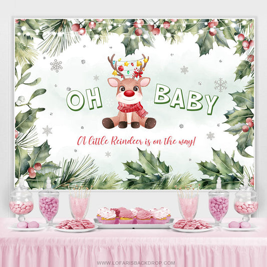 Lofaris Snowy Winter Reindeer Christmas Baby Shower Backdrop