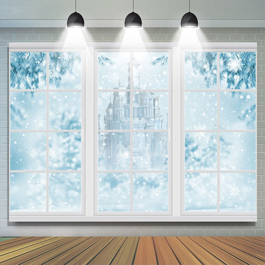 Lofaris Snowy Winter With Castle And Trees Christmas Backdrop