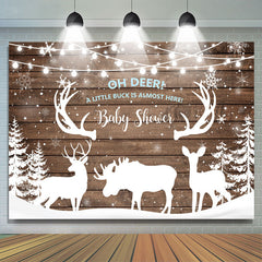 Lofaris Snowy Winter With Deers and Trees Baby Shower Backdrop