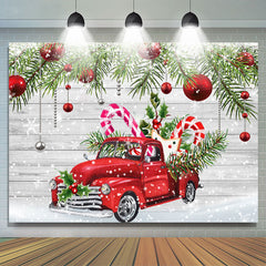 Lofaris Snowy Winter With Red Car And Gifts Christmas Backdrop