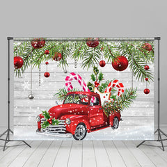 Lofaris Snowy Winter With Red Car And Gifts Christmas Backdrop