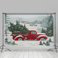 Lofaris Snowy Wonderland With Red Christmas Car Winter Backdrop