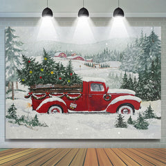 Lofaris Snowy Wonderland With Red Christmas Car Winter Backdrop