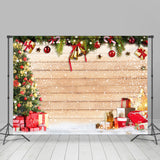 Load image into Gallery viewer, Lofaris Snowy Wooden Board Christmas Bell And Gifts Backdrop