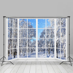 Lofaris Snowy World With White Trees Outside Window Backdrop