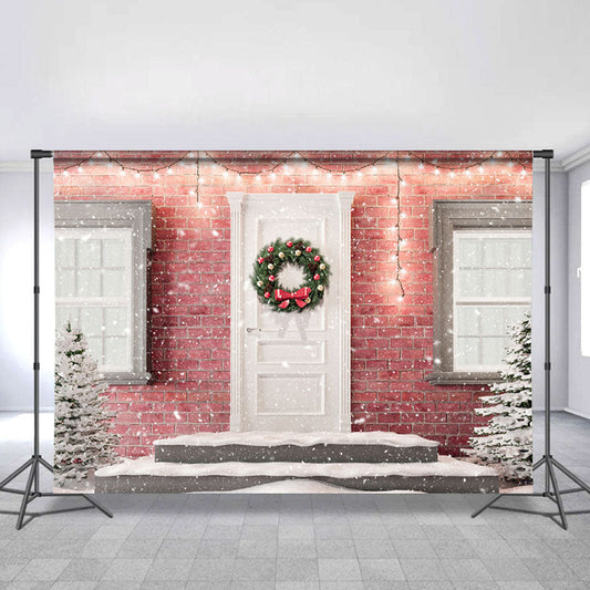 Lofaris Snowy Wreath Door Glitter Lights Christmas Backdrops
