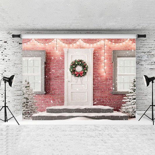 Lofaris Snowy Wreath Door Glitter Lights Christmas Backdrops