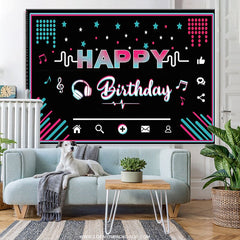 Lofaris Social Music Media Theme Happy Birthday Party Backdrop