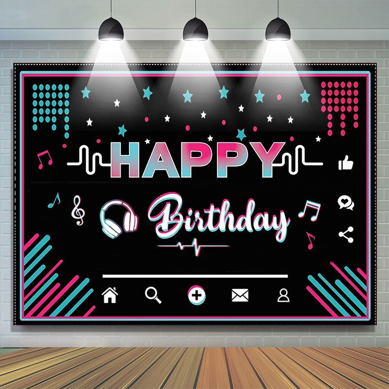 Lofaris Social Music Media Theme Happy Birthday Party Backdrop