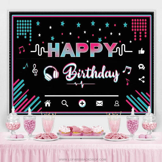 Lofaris Social Music Media Theme Happy Birthday Party Backdrop