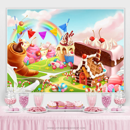 Lofaris Soft Cloud Sky Candy Land World Birthday Backdrop