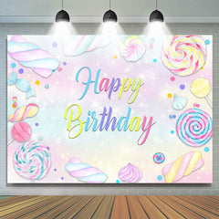 Lofaris Soft Colorful Candy Themed Happy Birthday Backdrop