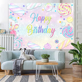 Load image into Gallery viewer, Lofaris Soft Colorful Candy Themed Happy Birthday Backdrop