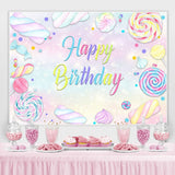 Load image into Gallery viewer, Lofaris Soft Colorful Candy Themed Happy Birthday Backdrop