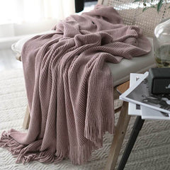 Lofaris Soft Solid Color Tassel Knitted Blanket For Sofa